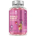 Produktbild: Calcium & Vitamin D3 Gummibärchen für Kinder - 90 vegetarische Gummies - 320mg Kalzium & 20μg (800IE) Vitamin D3 - Erdbeere & Vanille Geschmack - maxmedix