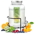 Produktbild: Getränkespender Glas Mit Zapfhahn: 4 Liter Retro Wasserspender glas mit Ständer - Transparent limonadenspender Glasbehälter für Limonade Selbstgemachte Getränke frisches Obst und Kräuter (Glass)