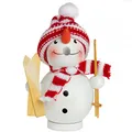 Produktbild: Sikora Dicke Räuchermännchen aus Holz Weihnachtsfigur Deko Räucherfigur - RM-D, Farbe/Modell:D01 weiß - Schneemann mit Skiern in der Hand, Höhe in cm:Höhe ca. 12.5 cm