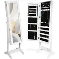 Produktbild: tectake® Schmuckschrank , mit Ganzkörperspiegel, aufgeteilter Innenraum mit Haken, Schlitzen und Löchern, abschließbar