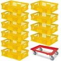 Produktbild: BRB 10 Euroboxen, 600x400x150 mm, lebensmittelecht, gelb + Transportroller