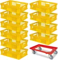 Produktbild: BRB-Lagertechnik Stapelbox 10x Eurobehälter/Bäckerkiste, LxBxH 600x400x150 mm + Transportroller, Stoßfest, robust und formstabil