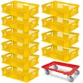 Produktbild: 10 Euroboxen, 600x400x150 mm, lebensmittelecht, gelb + Transportroller
