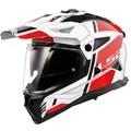 Produktbild: LS2 MX702 Pioneer 2 Hill weiss/rot Adventure Helm Sonnenblende 59/60-L