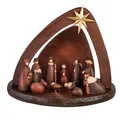 Produktbild: Hansmeier® Moderne Weihnachtskrippe - Krippe für Weihnachten - 58x45x39 cm - inkl. Krippenfiguren - Hochwertige Detailarbeit aus Kunststein in Holzoptik