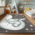 Produktbild: SIMPEX Teppich Kinderzimmer Elefant Design Kurzflor Kinderteppich mädchen Spielteppich Modern Design Babyzimmer Teppiche für Junge und Mädchen Extra Weich und Antiallergen Blau und Grau 80 x 150 cm