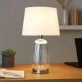 Produktbild: Tischlampe Schlafzimmerleuchte Tischleuchte Glas silber Textil Leselampe H 52 cm