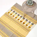 Produktbild: Homescapes waschbarer Chenille Teppich/Bettvorleger 90 x 150 cm, handgewebt aus 100% Baumwolle, moderner Baumwollteppich, senfgelb, grau und Creme gestreift mit getufteten Kreisen