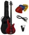 Produktbild: ELEKTROBASS - ROT TRANSPARENT - SET MIT TASCHE PIKS GURT KABEL - E-BASS MASSIVHOLZKÖRPER - VISION SOUND GITARRE - LONG SCALE JB10RT