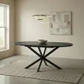 Produktbild: IDIMEX Esstisch Chester rund 120 cm, Schwarz – Ausziehbar bis 160 cm schwarzes Metallgestell,Tischplatte mit Holzdekor modernes Design, ideal für Esszimmer oder Küche