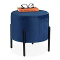 Produktbild: Relaxdays Samthocker, runder Sitzhocker, gepolstert, Schwarze Metallbeine, H x D: 38,5 x 40,5 cm, Hocker Samt, blau