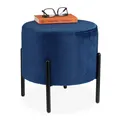 Produktbild: Samthocker  Polsterhocker Deko-Hocker Beistellhocker rund blau Sitzpouf