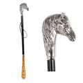 Produktbild: DELFA Design Gravur/Laserung Schuhanzieher Schuhlöffel - 70 cm mit silbernem Pferd als Griff - schwarzer Holzschaft mit Schlaufe - die elegante Anziehhilfe
