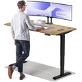 Produktbild: Desktronic Höhenverstellbarer Schreibtisch aus massivem Eichenholz (160x80cm) – Elektrisch höhenverstellbar mit flüsterleisem Dual-Motor & Touchscreen – Hohe Tragfähigkeit – Stehtisch HomePro