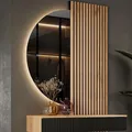Produktbild: Planetmöbel NIVORA Spiegel mit Beleuchtung halbrund Spiegel mit LED-Licht, Dekorativer Wandspiegel mit Dimm-Funktion, 4200k neutralweißes Licht, 50 x 100 cm