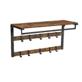 Produktbild: VASAGLE Wandgarderobe, mit Ablage, Wandregal mit 10 abnehmbaren Haken, Hängeregal, Wandmontage, 2 Garderobenleisten, Kleiderstange, für Flur, Schlafzimmer, Badezimmer, vintagebraun-schwarz LCR201B01