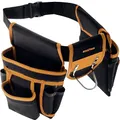 Produktbild: BIGSTREN Werkzeuggürtel mit 22 Taschen + Hammerhalter – Robuster Oxford 600D Werkzeughalter mit Verstellbarem Gürtel (67–118 cm) – Profi-Montagegürtel für Handwerker, Bauarbeiter & Heimwerker