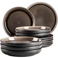 Produktbild: MÄSER 934021, Serie Niara, Modernes Teller Set für 6 Personen in aufregendem Vintage Look, 12-teiliges Tafelservice aus Keramik in Grau und Schwarz, Steinzeug