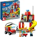 Produktbild: LEGO 60375 City Feuerwehr Feuerwehrstation und Löschauto, Lernspielzeug für Kinder ab 4 Jahren, Geschenk für Jungen und Mädchen, Feuerwehrauto-Spielzeug