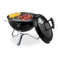 Produktbild: Relaxdays Kugelgrill, tragbar, Ø 37 cm, Picknickgrill für Garten & Park, Holzkohlegrill mit Deckel, Rundgrill, schwarz