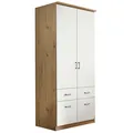 Produktbild: Kombi-Drehtürenschrank - alpinweiß - Artisan Eiche - 2 Türen - 4 Schubkästen -