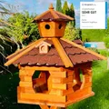Produktbild: DARLUX Handgefertigtes Sechseck Vogelhaus aus Holz wetterfest M - XXL mit und ohne Ständer, Futterhaus, Futterhäuschen (Größe XXL ohne Ständer, Rot - Braun)