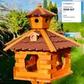 Produktbild: DARLUX Vogel Futter Haus XXL Futterstelle Sechseck Holz Vogelhaus Braun/ Rot