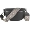 Produktbild: MIRROSI Bauchtasche Damen, Echtleder, Made in Italy, Umhängetasche, Brusttasche, (Schultertasche für jeden Anlass (1 Tasche & 2 Gurte), Crossbody Bag, Grau, gemusterten& verstellbaren Schulterriemen beige|grau Mittelgroße Tasche (25x16x7cm)