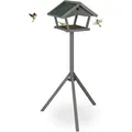 Produktbild: Vogelfutterhaus Mit Standfuß, Wildvogel Futterhaus, Hbt: 139 X 70 X 60 Cm, Wetterfestes Dach, Holz, Grau/grün - Relaxdays