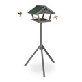 Produktbild: Relaxdays Vogelfutterhaus mit Standfuß, Wildvogel Futterhaus, HBT: 139 x 70 x 60 cm, wetterfestes Dach, Holz, grau/grün
