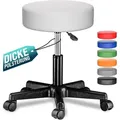 Produktbild: Rollhocker Höhenverstellbar 10cm Polsterung 46-60cm Sitzhöhe 360° drehbar Ø35cm rund Rollen Bürohocker Drehhocker Arbeitshocker Hocker weiß - Casaria
