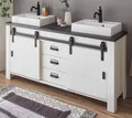 Produktbild: Doppel Waschtisch Waschbeckenunterschrank mit 2x Waschbecken weiß Landhaus Stove