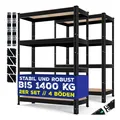 Produktbild: MASKO 2er-Set Lagerregal Schwerlastregal, Kellerregal, verstellbare Ablagen, MDF-Platten Regal aus Metall, Steckregal, Werkstattregal, Keller, Garage