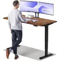 Produktbild: Desktronic Höhenverstellbarer Schreibtisch aus massivem Nussbaumholz (160x80cm) – Elektrisch höhenverstellbar mit flüsterleisem Dual-Motor & Touchscreen – Hohe Tragfähigkeit – Stehtisch HomePro