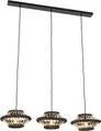 Produktbild: QAZQA - Orientalisch Orientalische Hängelampe I Pendellampe I Pendelleuchte Bambus mit schwarzem länglichem 3-flammig-Licht - Evalin I Wohnzimmer I Schlafzimmer - Bamboo Rund - LED geeignet E27