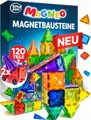 Produktbild: Magneo® Magnetische Bausteine (120 teilig inkl. 2 Autos) - Magnetbausteine für Kinder ab 3 Jahren - Pädagogisches Magnetspielzeug - Kreatives Magnet Spiel mit starken Magneten - Geschenk Idee