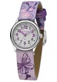 Produktbild: JACQUES FAREL Kinder-Armbanduhr Lernuhr Mädchen Analog Quarz mit Lederimitatband Schmetterlinge Blumen Lila Rosa Flieder HCC 435