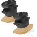 Produktbild: Mini Dutch Oven (2 Stück) ø 11 cm Gusseisen Topf mit Holzunterlage - Bbq-toro