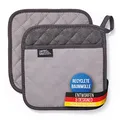 Produktbild: LauterSchutz® 1 Paar Topflappen - extra weiche, waschbare & recyclete Baumwolle mit Grifftasche für die Hände [Hitzebeständig bis 250°C] Topfhandschuhe zum Kochen & Backen (Grau)