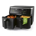 Produktbild: GOURMETmaxx Doppelkammer Heißluftfritteuse - 2 x 4,5 L | Synchro-Garzonen Airfryer | Fritteuse mit LED-Touchscreen, Farb-Icons | Heißluftfritteuse 2 Kammern mit 12 Programmen | fast ohne Öl frittieren