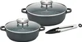 Produktbild: GSW Pfannen-Set Gourmet Granit, Aluminiumguss (Set, 5-tlg., 1x Servierpfanne mit Glasdeckel 24cm, 28cm, Servierzange), Aluminium-Guss, VITAFLON® GRANIT Antihaft-Versiegelung, Induktion