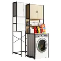 Produktbild: VCM Metall Überbauschrank Waschmaschine Maße: . 189 x B. 64 x T. 48 cm Seitenteile aus Metall Korpus und Rückwand aus Holz 1 große und 2 kleine Ablagen 2 Drehtüren - Edino