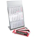 Produktbild: Timr Tischkalender zum Aufstellen aus Edelstahl I Büro-Sprüche I für 2 Jahre 2026/2027 I 3-Monats-Kalender Block Magnet I mehrsprachig D/GB/F I Silber matt klein I tr084