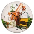 Produktbild: ARTLAND Wanddeko Wanduhr ohne Tickgeräusche Glas Funkuhr Ø 30 cm Rund Lautlos Kräuter Gewürze Olivenöl Holzoptik Shabby Chic T5MO