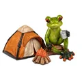 Produktbild: Dekofigur Frosch mit Zelt am Lagerfeuer 16cm grün Formano Froschhausen