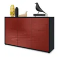 Produktbild: Vladon Kommode Ben V3 (Kommode, mit 3 Türen und 2 Schubladen), Schwarz matt/ Bordeaux Hochglanz (117 x 74 x 36 cm)
