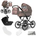Produktbild: Bergsteiger Venedig Nostalgie Kombikinderwagen 3-in-1 – Babywanne, Sportsitz & i-Size Babyschale, Luftreifen, Federung, höhenverstellbarer Griff, faltbar, Zubehör