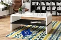Produktbild: Mazzoni Rock Couchtisch Weiß Hochglanz/Schwarz matt 110x60cm mit praktischer extra Ablage modern stabil Wohnzimmertisch Beistelltisch Sofatisch Zeitloses Design platzsparend Wohnzimmer kleine Räume