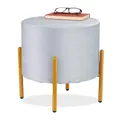 Produktbild: Relaxdays Hocker Samt, 4 Metallbeine, gepolsterter Sitzhocker, H x D: 39 x 37 cm, Couchhocker Wohnzimmer, grau-Gold