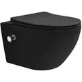 Produktbild: LuxeBath Tiefspül-WC Spülrandloses Wand Hänge WC aus Keramik, mit WC-Sitz Absenkautomatik, Toilette lang mit Bidet-Funktion & Nano Beschichtung Tornadospülung schwarz Lang mit Bidet-Funktion